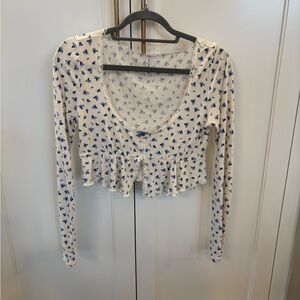 Urban Outfitters Cream and Blue Floral Crop Top